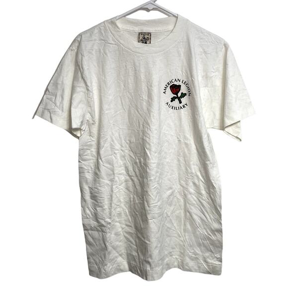 Vintage Single Stitch White American Legion Auxiliary Rose Shirt Size M - Picture 1 of 3
